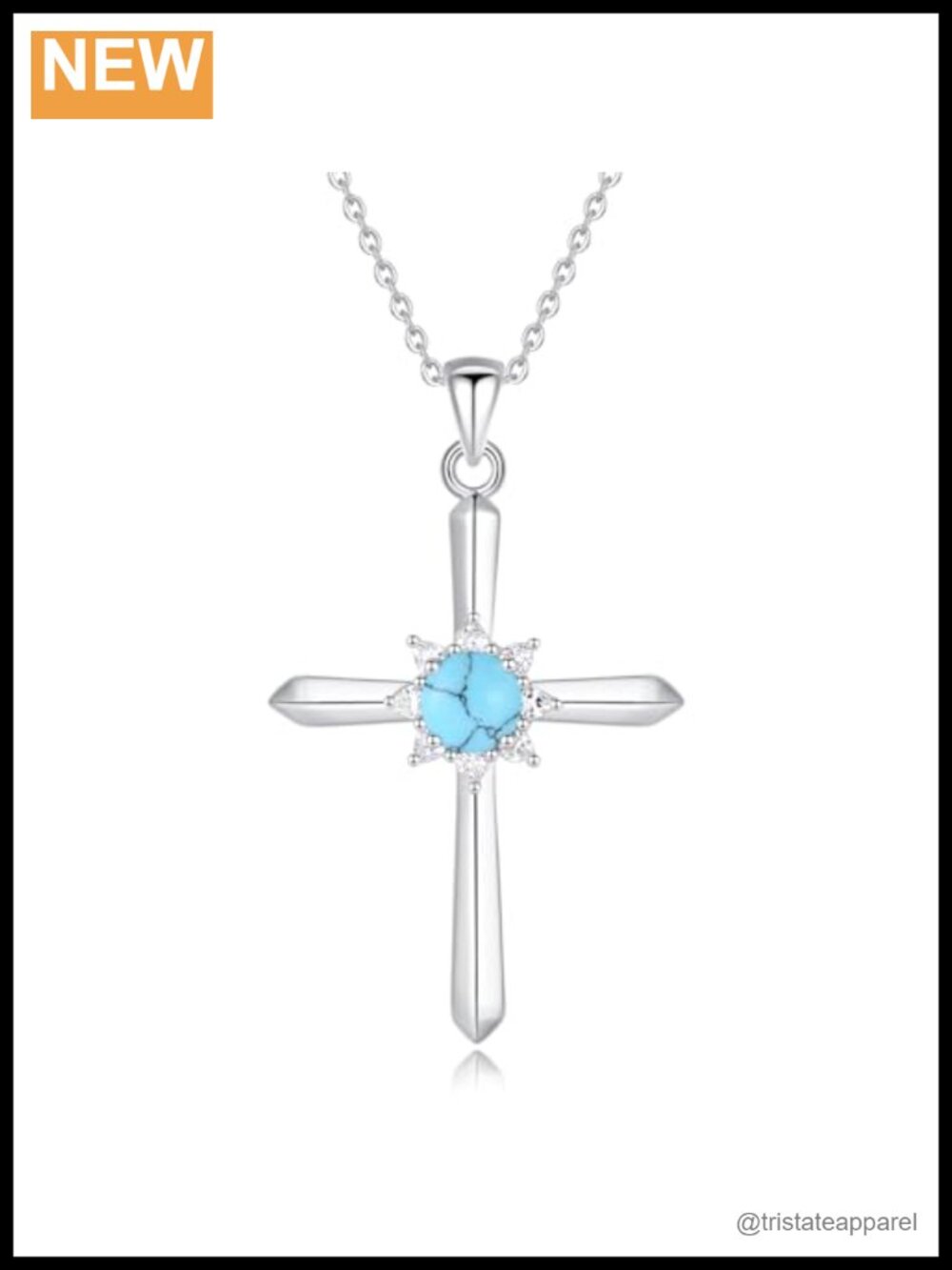 Sterling Silver December Birthstone Cross Necklace Halo Pendant 16+2 Inch